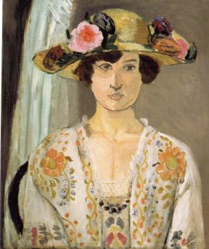 woman in a flowered hat